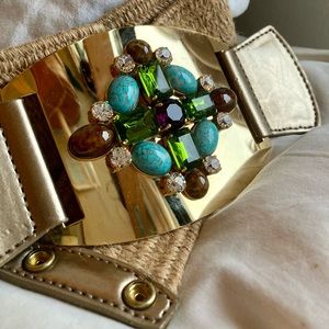 SAMPLE Statement Jewelled Plate Raffia Waist Belt Elastic